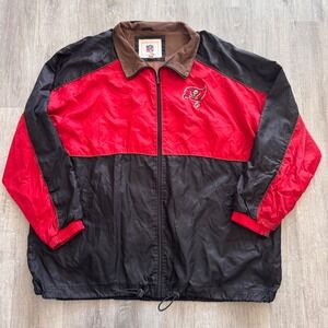 Vintage NFL Tampa Bay Buccaneers Windbreaker Jacket Mens XXL Red Black Full Zip